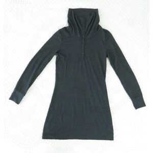 Icebreaker Ariana Medium Henley Button Cowl Neck Merino Wool Tunic Dress Gray